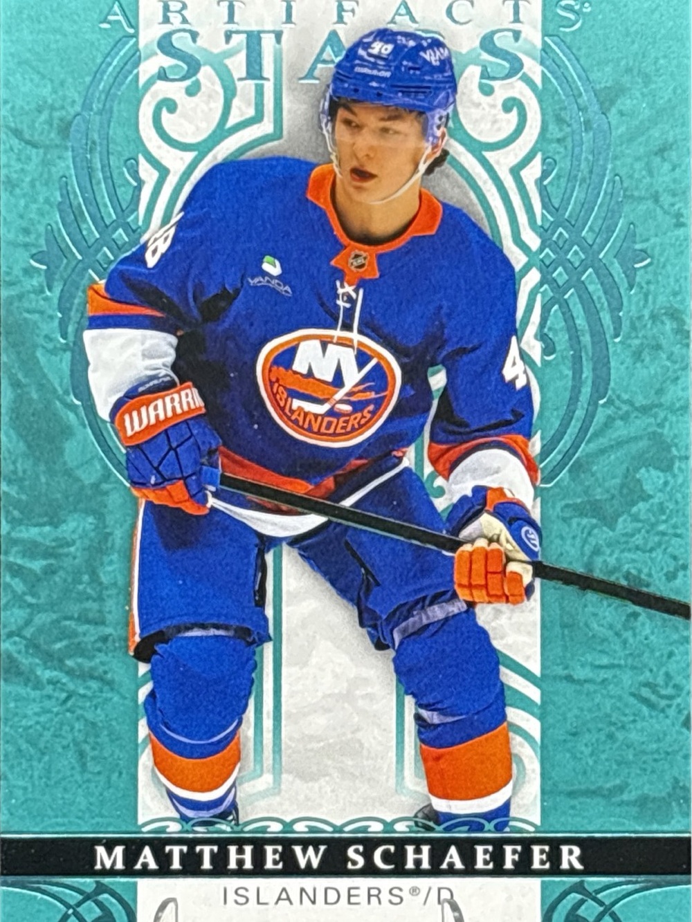 Upper Deck Artifacts Matthew Schaefer Hockey Card Aqua Blue